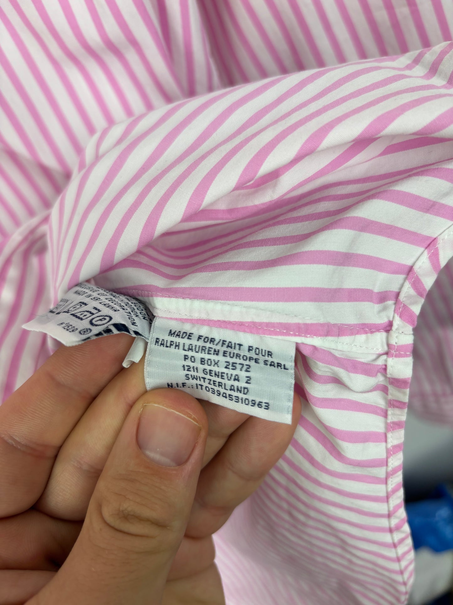 Ralph Lauren Chemise Rose Blanc Logo Brodé Bleu - S