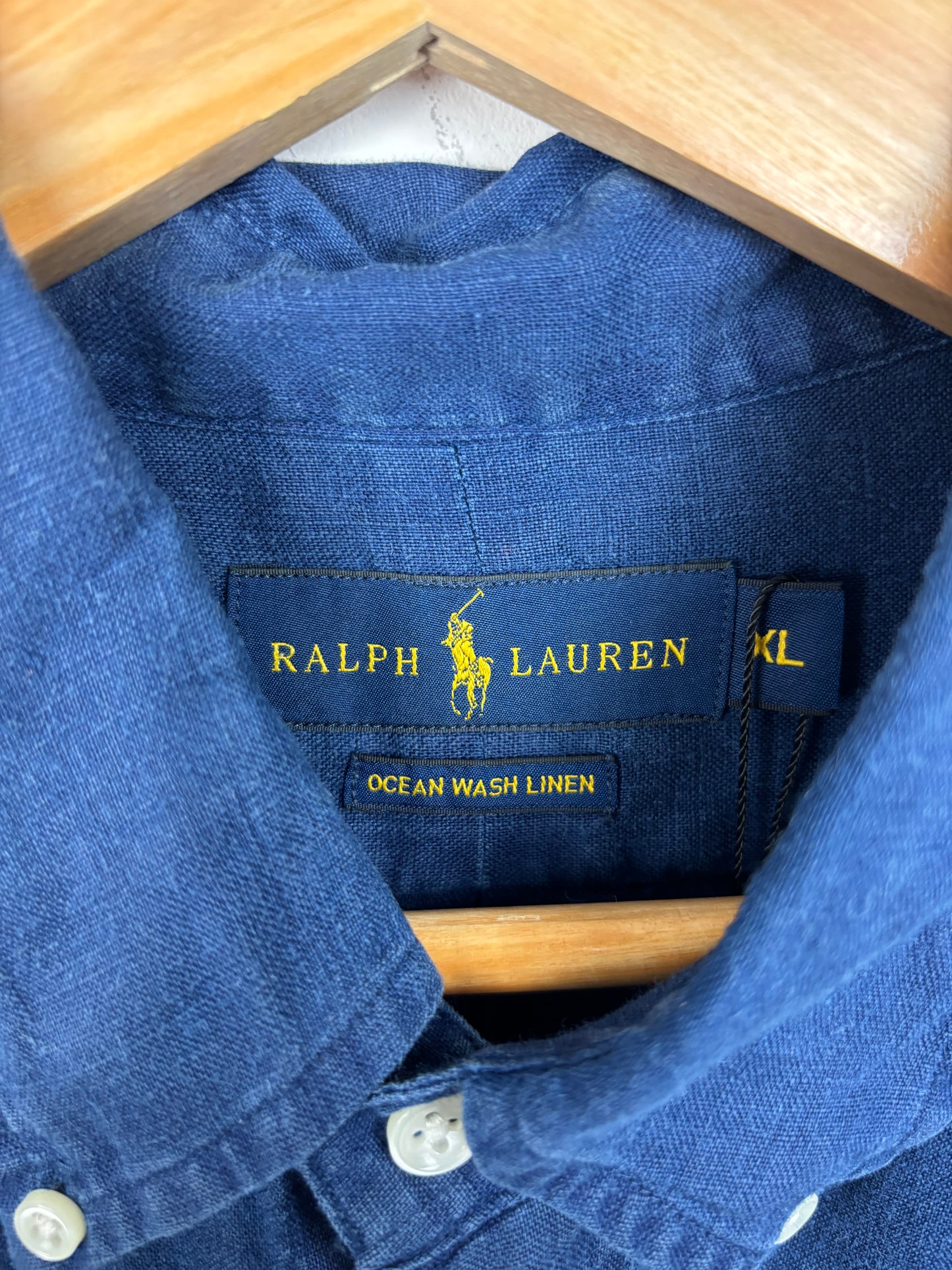 Ralph Lauren Chemise Bleu Marine Lin Logo Brodé Rouge - XL