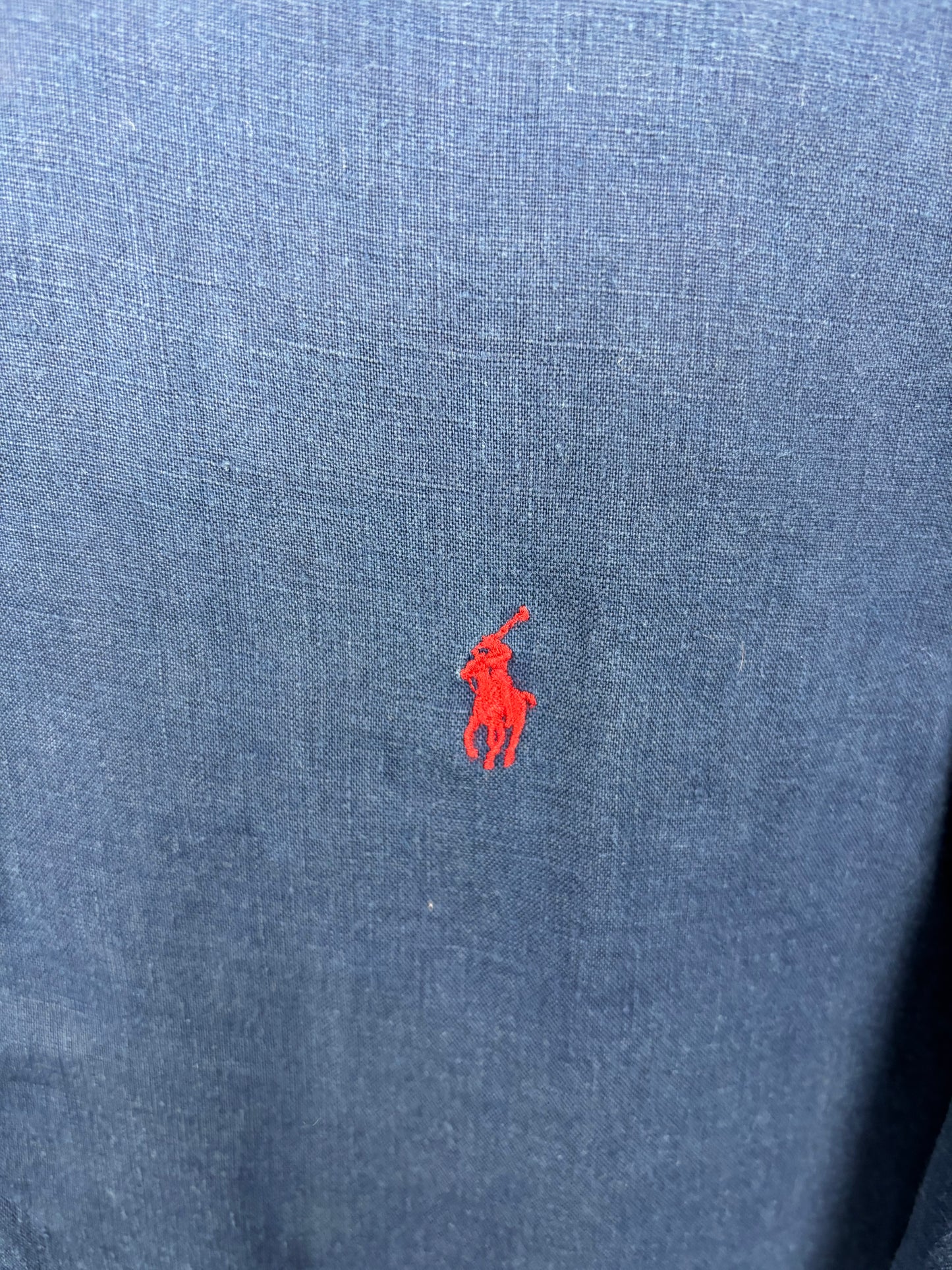 Ralph Lauren Chemise Bleu Marine Lin Logo Brodé Rouge - XL