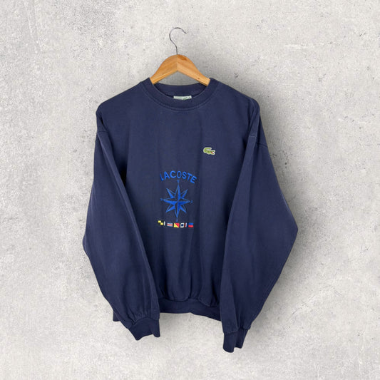 Lacoste Sweat Vintage Bleu Marine Logo Brodé - S/M
