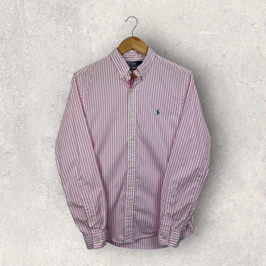 Ralph Lauren Chemise Rose Blanc Logo Brodé Bleu - S