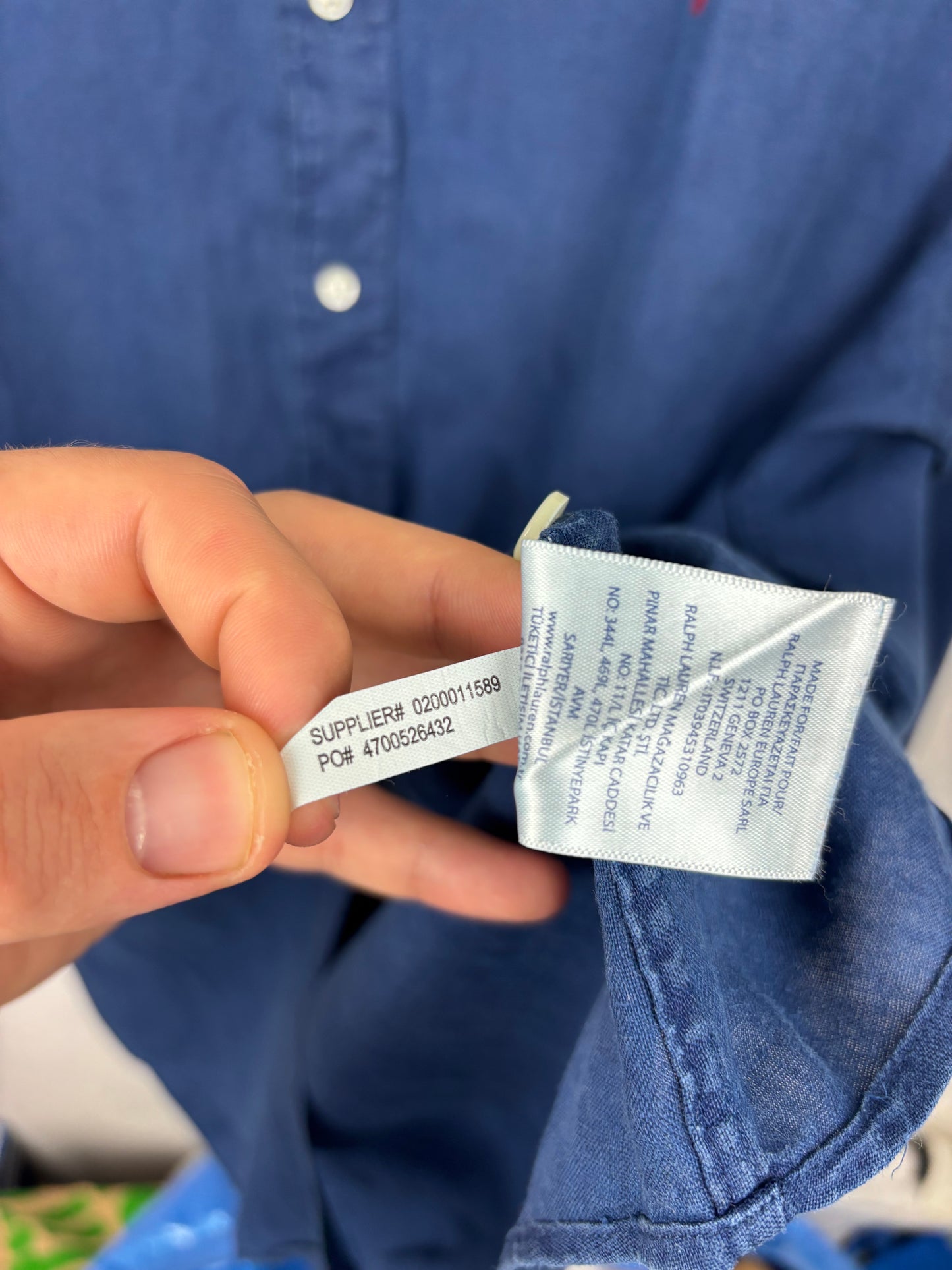 Ralph Lauren Chemise Bleu Marine Lin Logo Brodé Rouge - XL