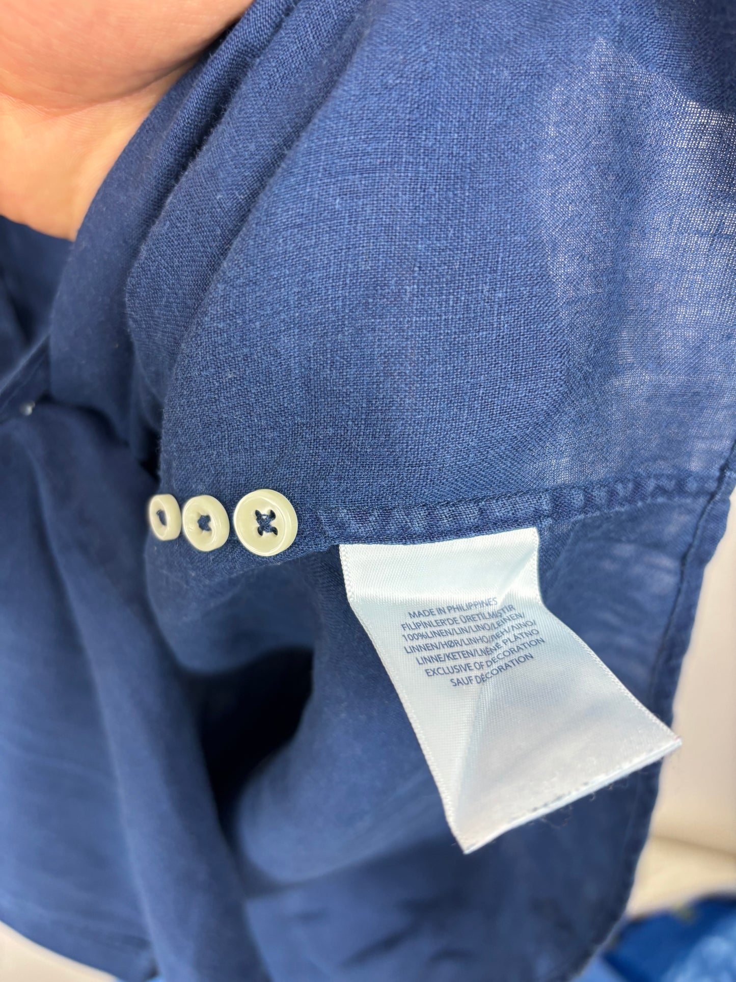 Ralph Lauren Chemise Bleu Marine Lin Logo Brodé Rouge - XL