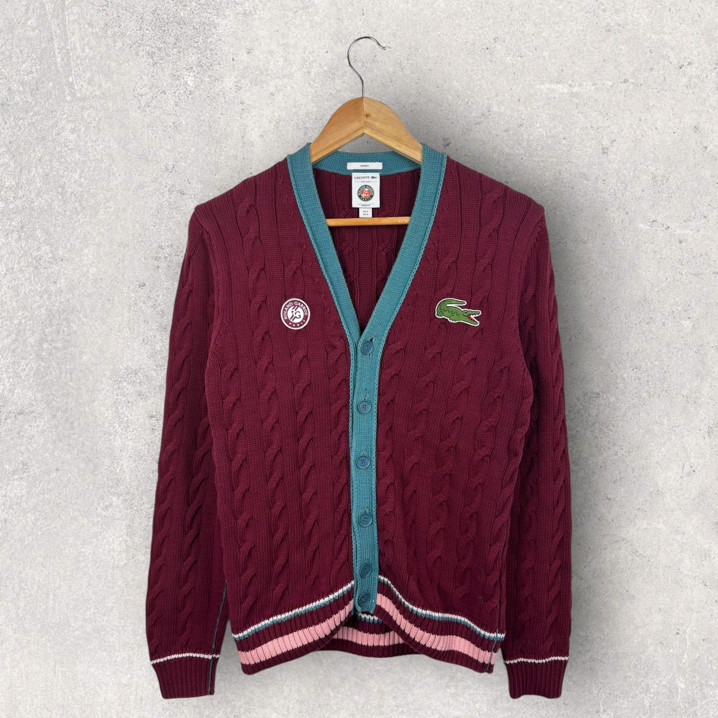 Lacoste X Roland Garros Cardigan Bordeaux Bleu Vert - S