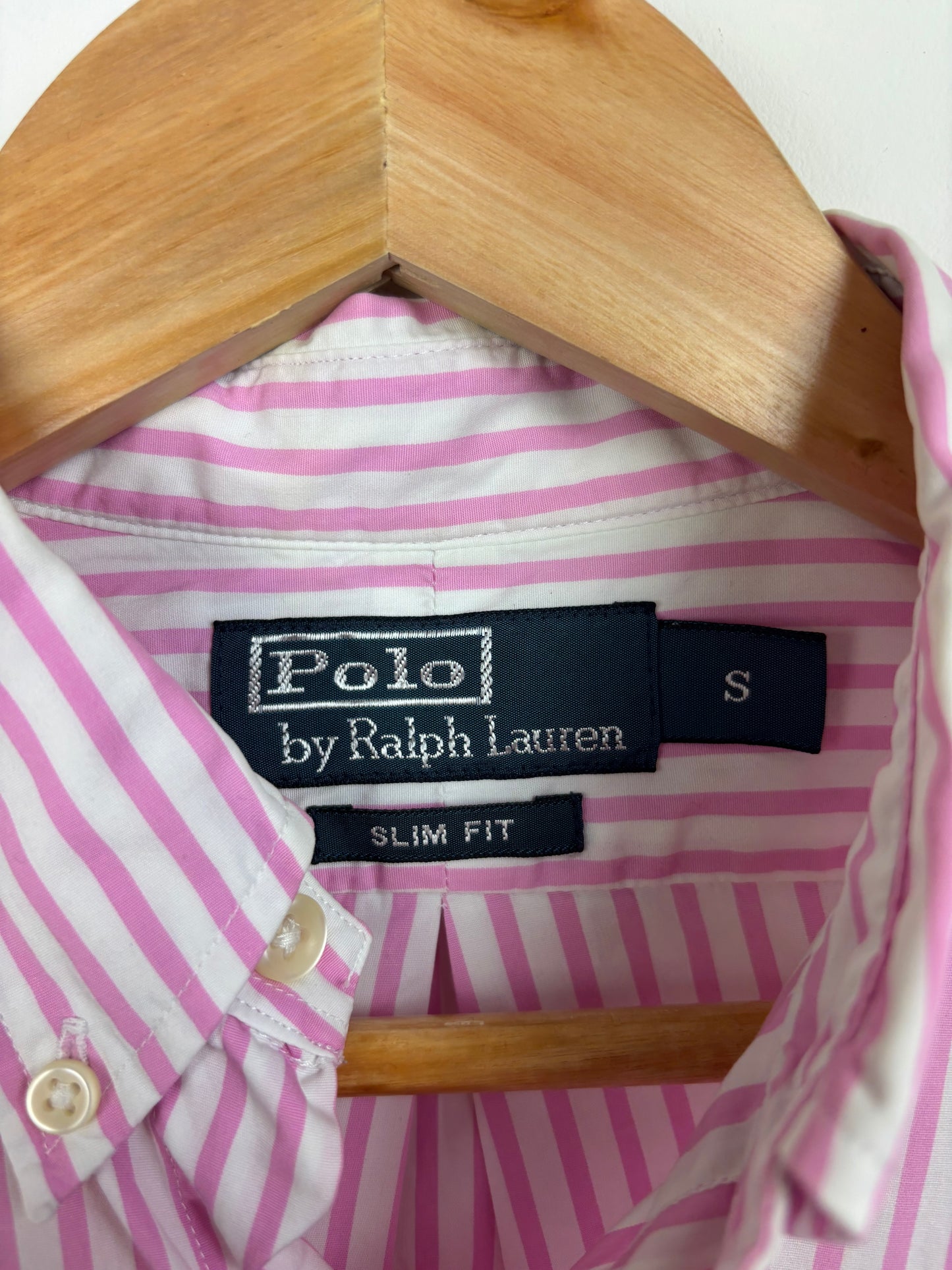 Ralph Lauren Chemise Rose Blanc Logo Brodé Bleu - S