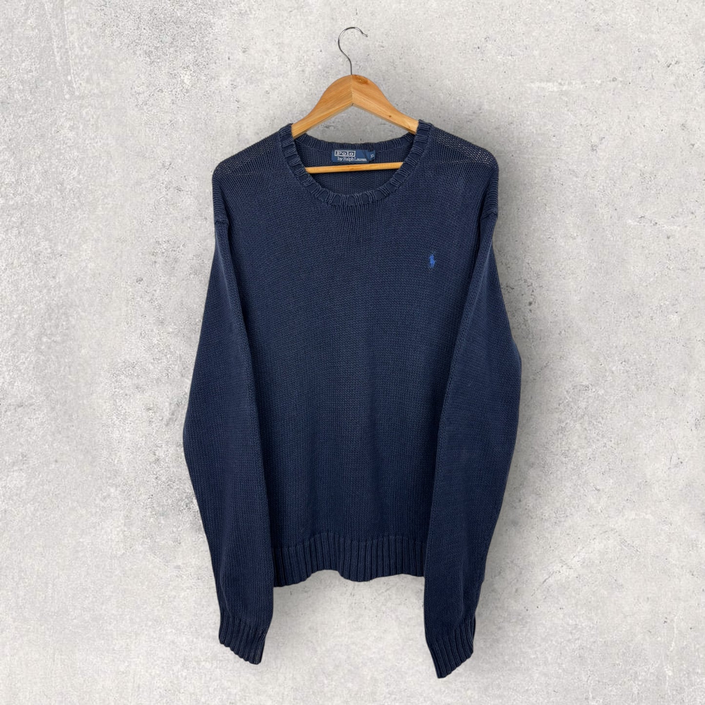 Ralph Lauren Pull en Maille Bleu Marine Logo Brodé - XL