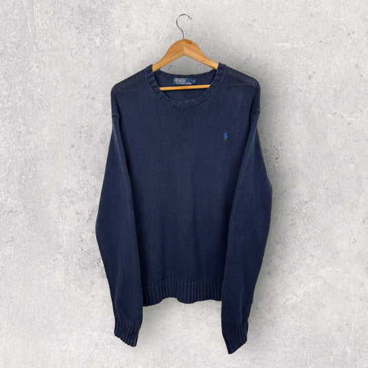 Ralph Lauren Pull en Maille Bleu Marine Logo Brodé - XL